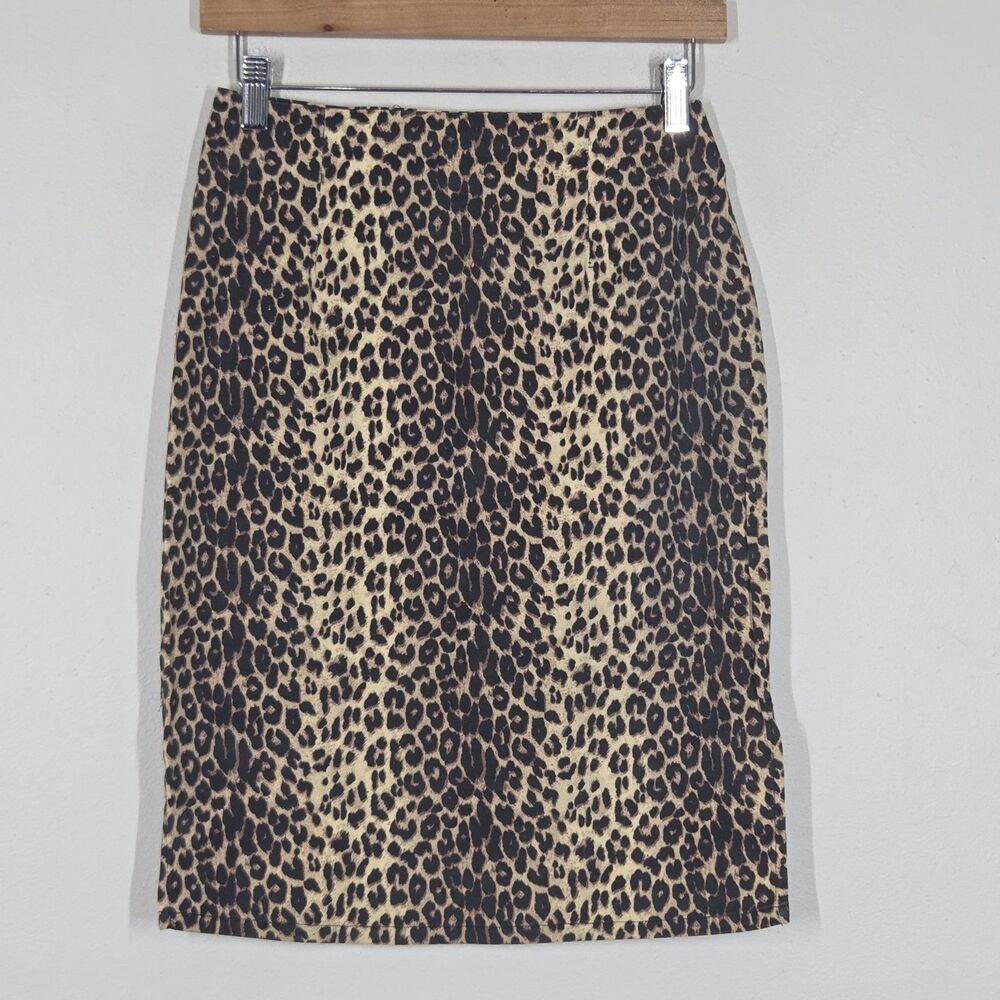 Vtg 90s Y2K Beware Leopard Pencil Skirt Side Slits M Grunge Office Siren Punk